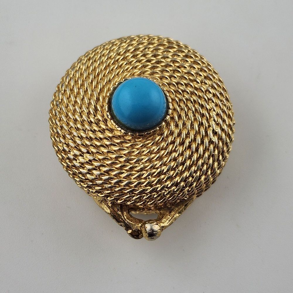 Estee Lauder Turquoise Perfume Compact Gold Plated 1970s Vintage‎